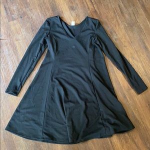 Long sleeve black dress.